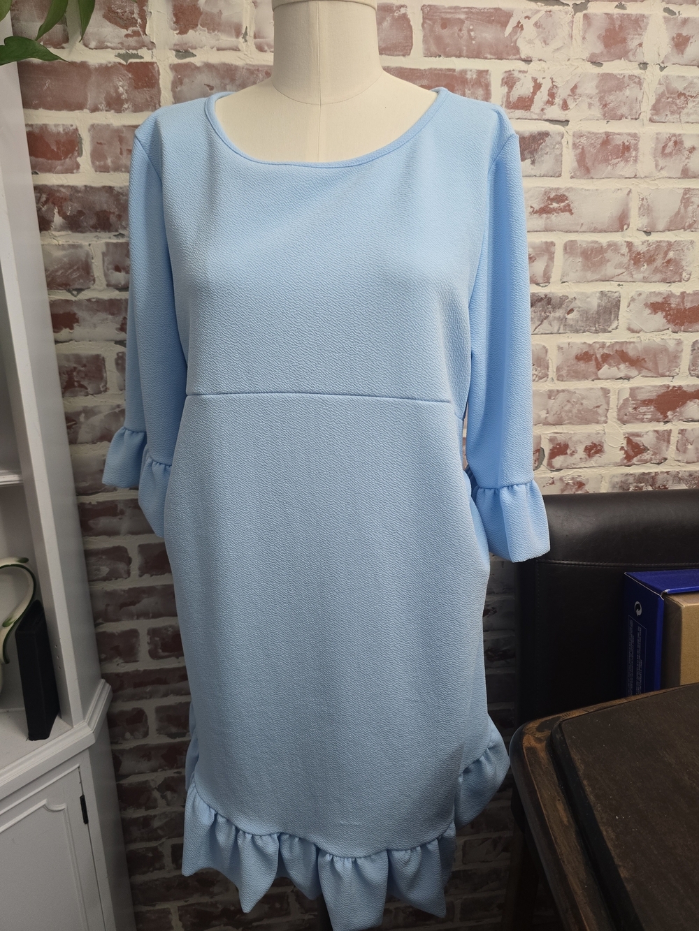 Boohoo Pale Blue Ruffle Trim Midi Maternity Dress Sz 12 NEW!